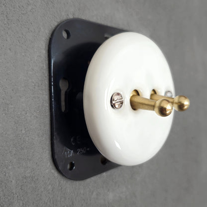 white porcelain 2gang2pole toggle light switch insert, flush-mount, angled