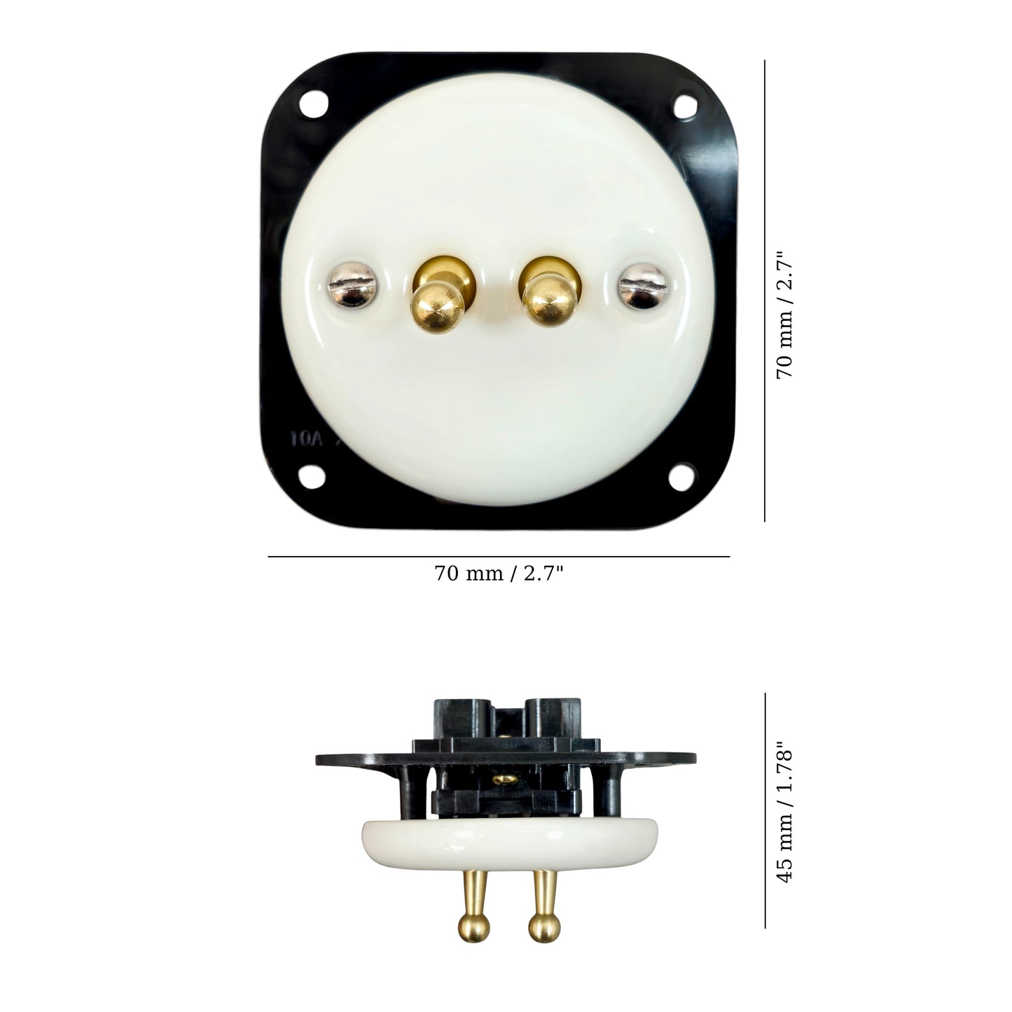 white porcelain 2gang2pole toggle light switch insert, flush-mount, measurements