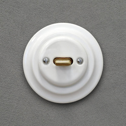 Porcelain Toggle Light Switch – Retro Loft Style | Vintage Design, Flush-Mounted, Intermediate / Crossing Switch White Ceramic