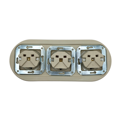 Flush Mount Schuko Socket (Type F) – Triple Outlet with Side Earth Clips in White Porcelain