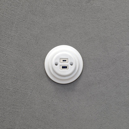 Porcelain USB Charging Socket – Retro Loft Style | Vintage Design, Flush-Mounted, USB A+C Socket in White Ceramic