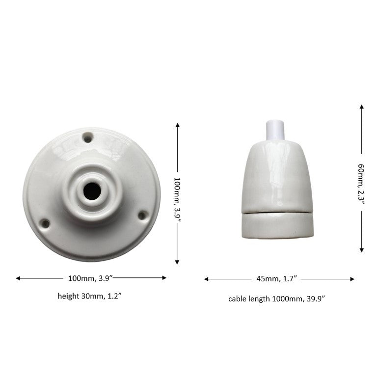 white porcelain E27 pendant light set, measurements