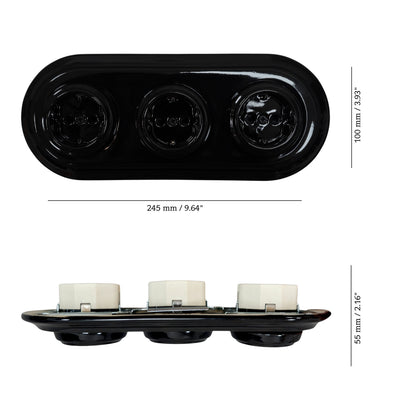Triple Power Socket Porcelain Loft Retro Electrical German Schuko Flush-Mounting Vintage Cottage Ceramic Black