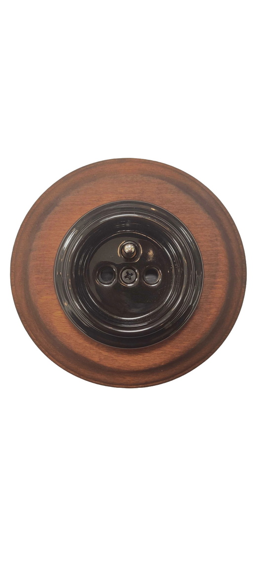 Wooden French Power Socket Porcelain Loft Retro Electrical Flush-Mounting Vintage Cottage Ceramic Brown With Black