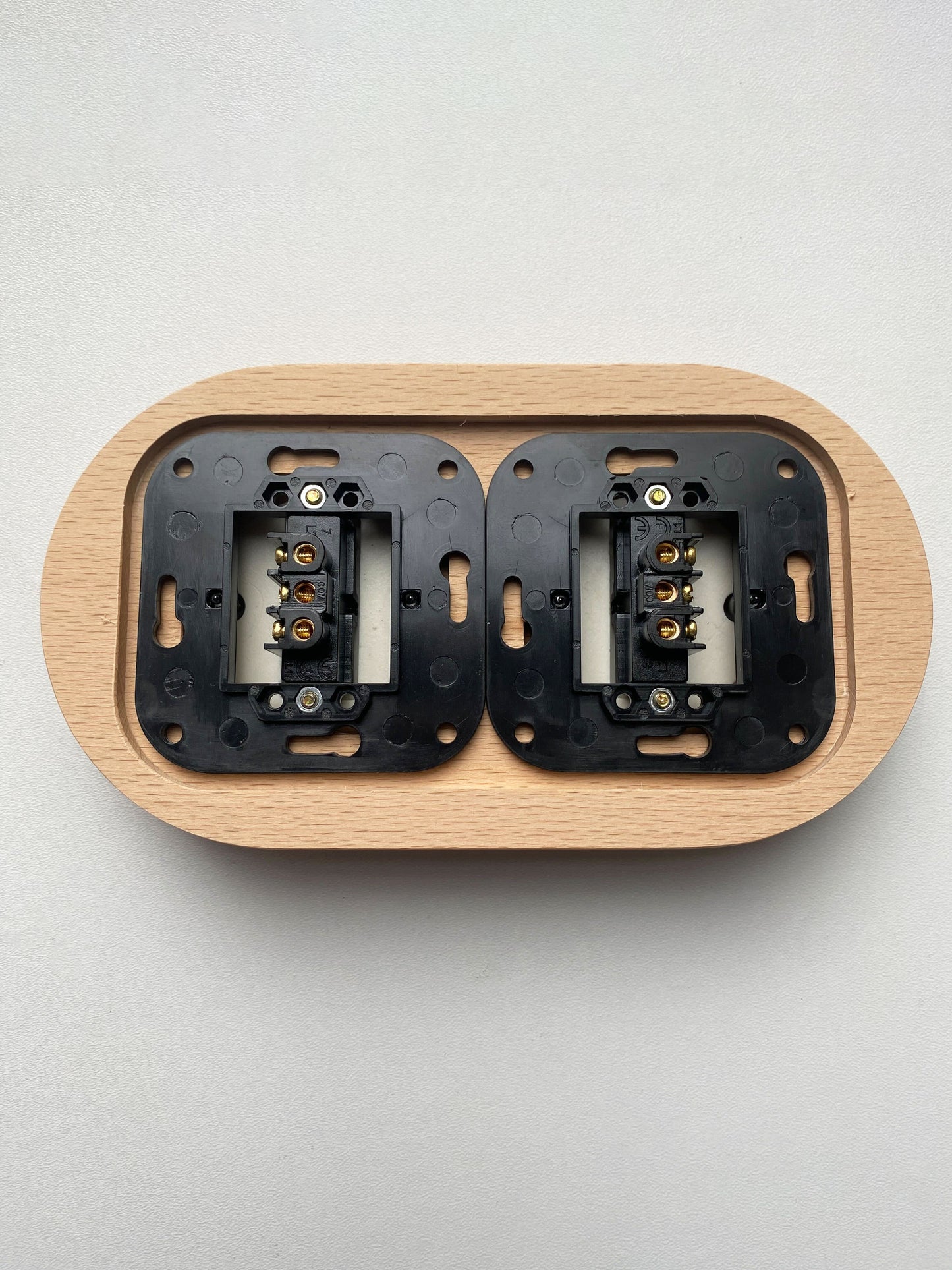 Wooden Frame Double Porcelain Light Switch Loft Retro 1-gang Two-way Flush-Mounting Vintage Cottage Ceramic Natural Wood With White