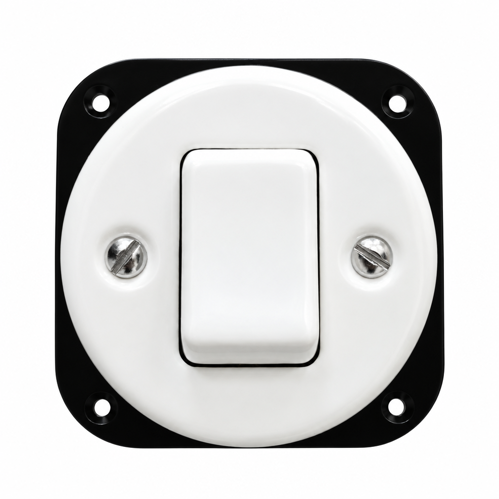 Flush Mount Crossing / Intermediate Rocker Light Switch Insert - Single in White Porcelain