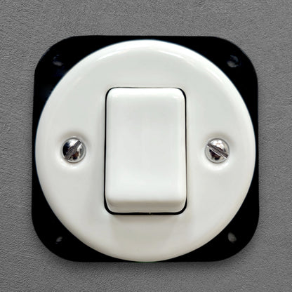 Flush Mount Crossing / Intermediate Rocker Light Switch Insert - Single in White Porcelain