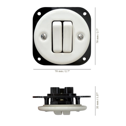 white porcelain 2gang2pole light switch insert, flush-mount, measurements