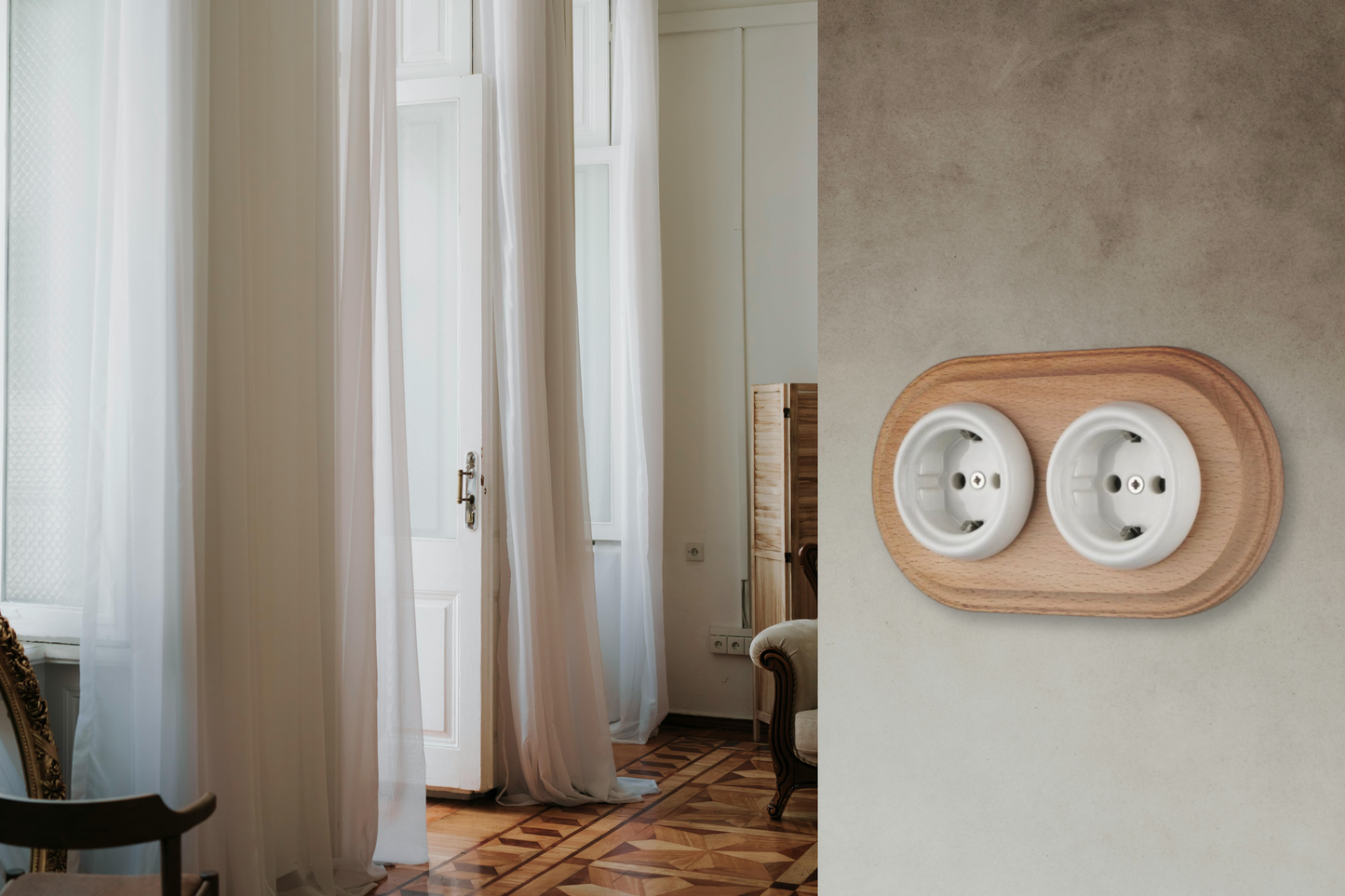 Flush Mount UK Plug Socket Insert (Type G) – Single 3-Pin Grounded Outlet in White Porcelain