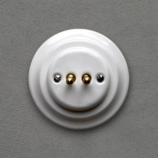 Porcelain Loft Retro Toggle Wall Light Switch Cover 2-gang 2-way Flush-Mounting Vintage Cottage Home Decor White