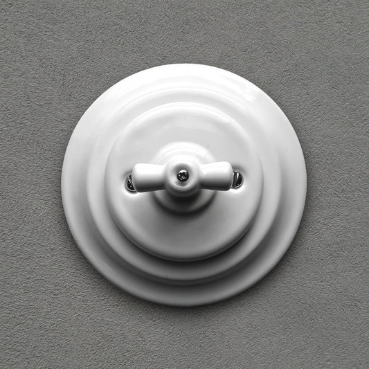 Rotary Light Switch Porcelain Colonial Type-2 Double One-way Flush-Mounting Vintage Loft Retro Cottage Ceramic White