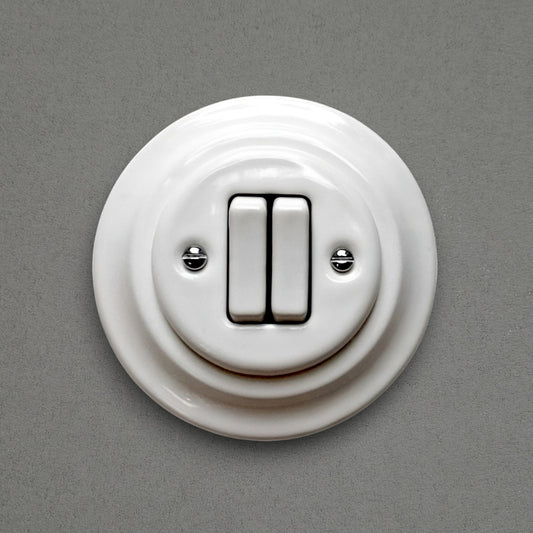 Light Switch Porcelain Loft Retro 2-gang Two-way Flush-Mounting Vintage Cottage Ceramic White