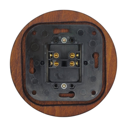 Retro Style White Ceramic Two-Pole Push Button Switch Flush-Mounted Dark Wood Frame, D100mm