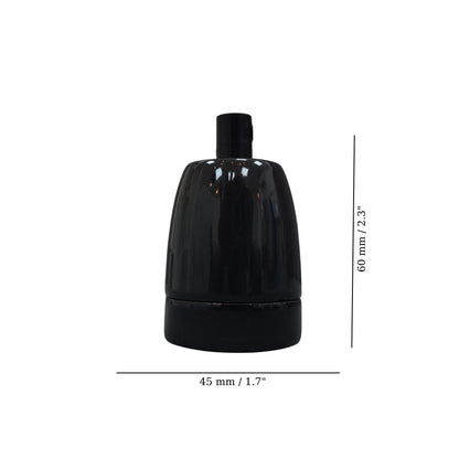 black porcelain hanging E27 lamp holder, 45x60mm, measurements