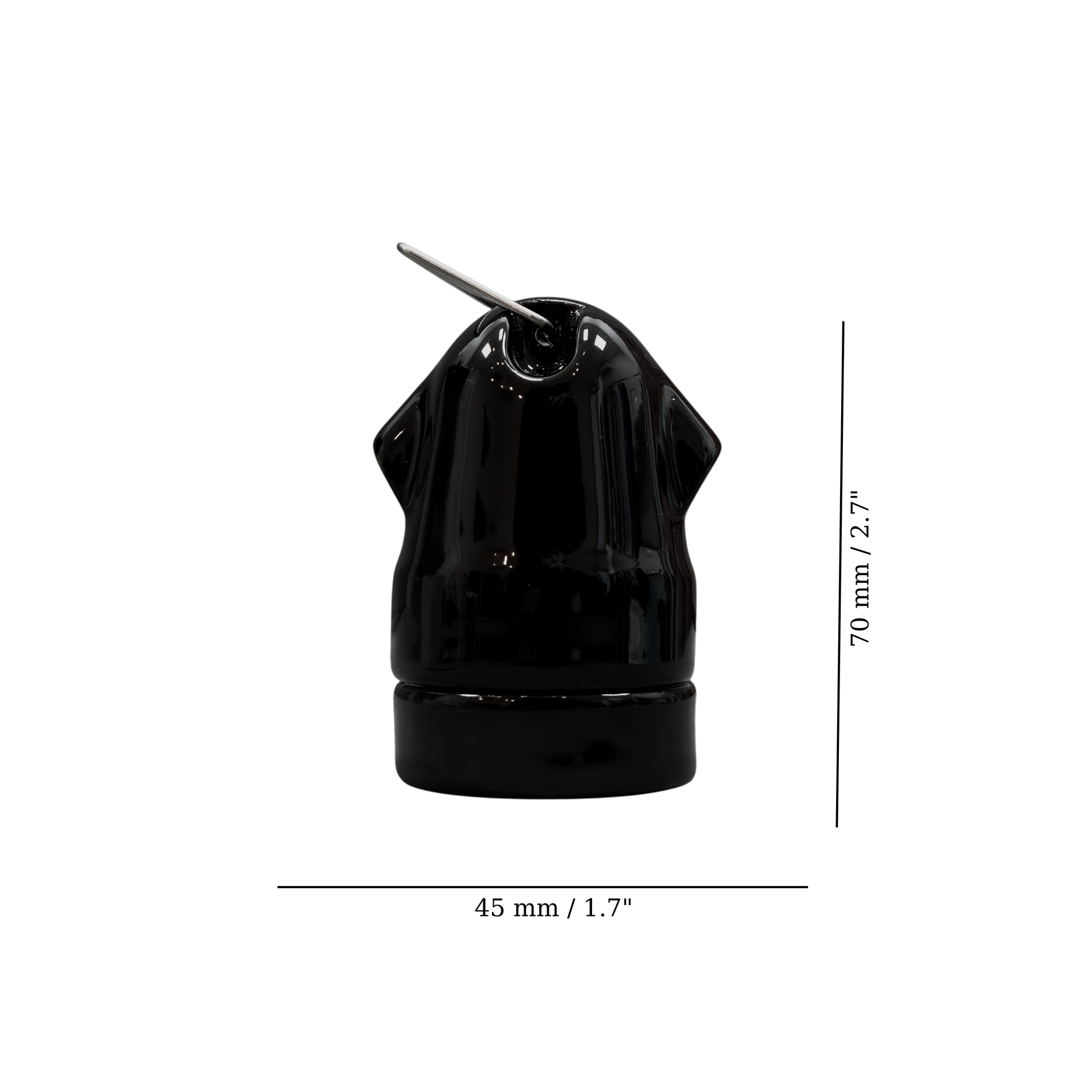 black porcelain hanging E27 lamp holder, 45x70mm, measurements