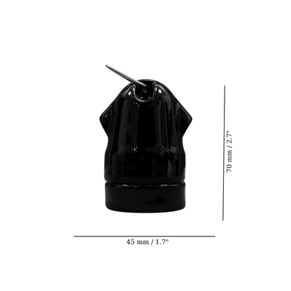 black porcelain hanging E27 lamp holder, 45x70mm, measurements