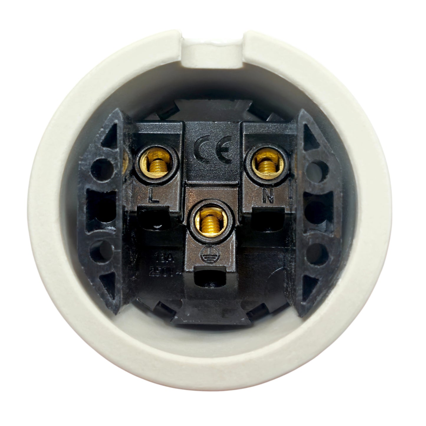 Double white porcelain UK Plug Socket, surface-mounted, back