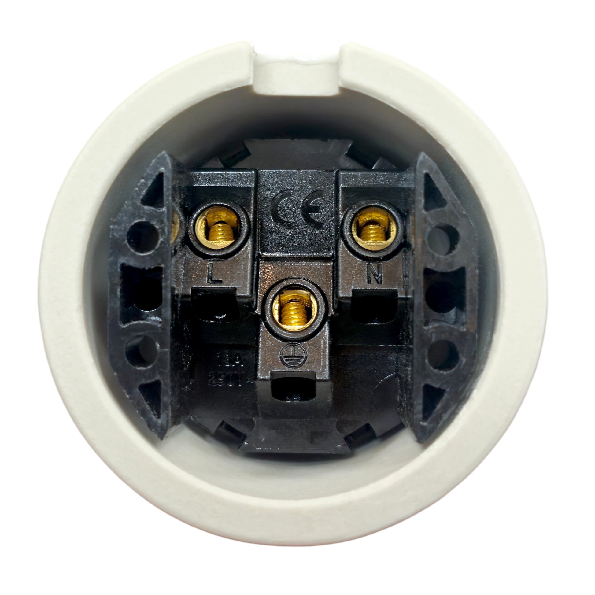 Double white porcelain UK Plug Socket, surface-mounted, back