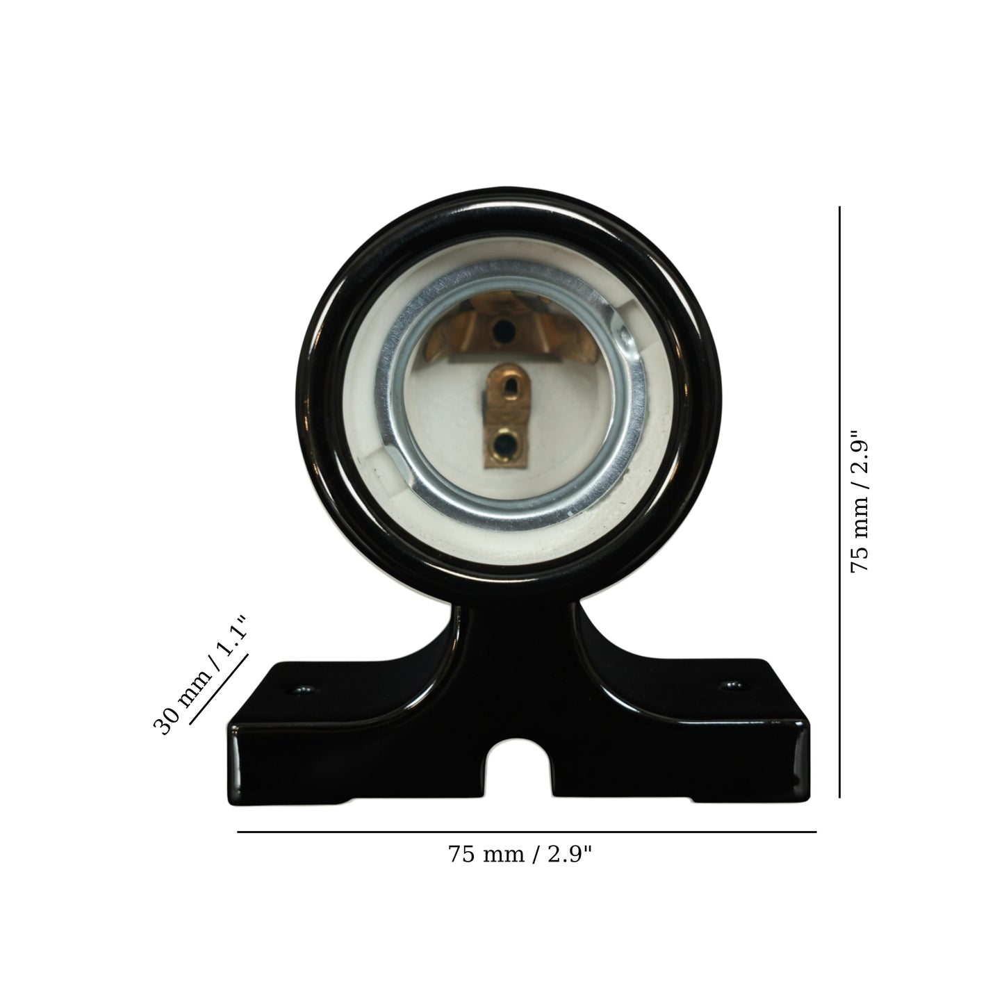 black porcelain wall mount E27 lamp holder, measurements