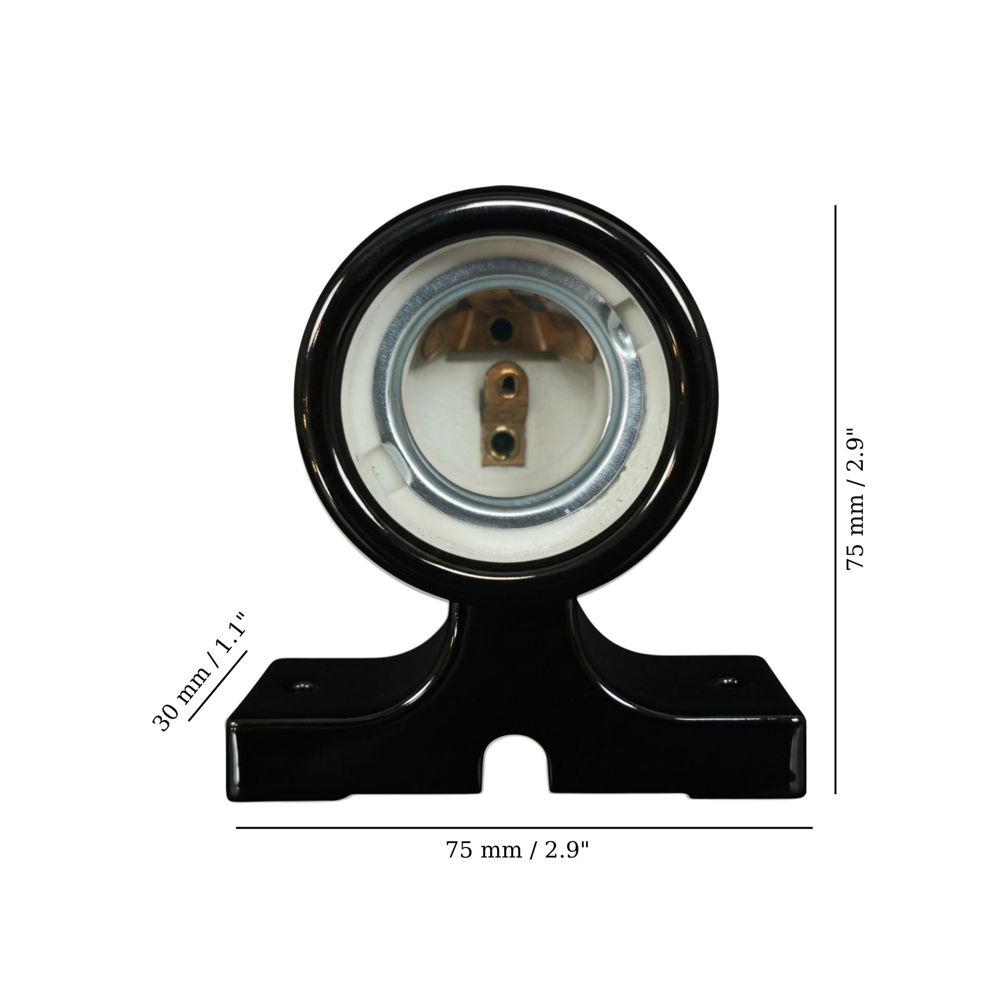 black porcelain wall mount E27 lamp holder, measurements