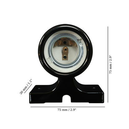black porcelain wall mount E27 lamp holder, measurements