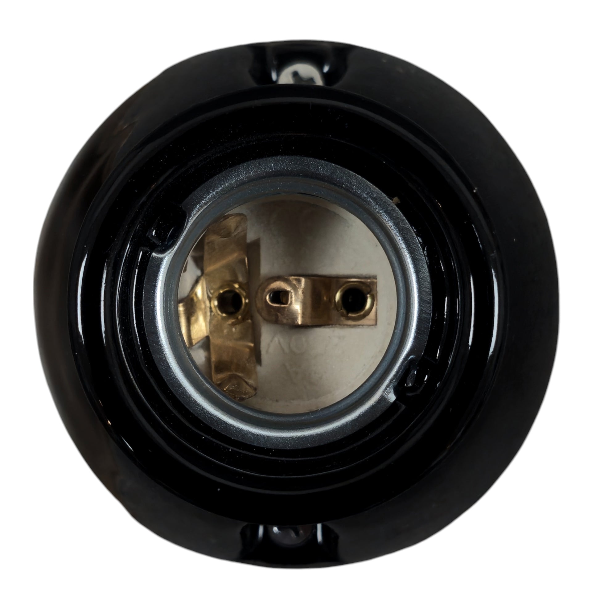 black porcelain straight E27 lamp holder, surface-mount, top