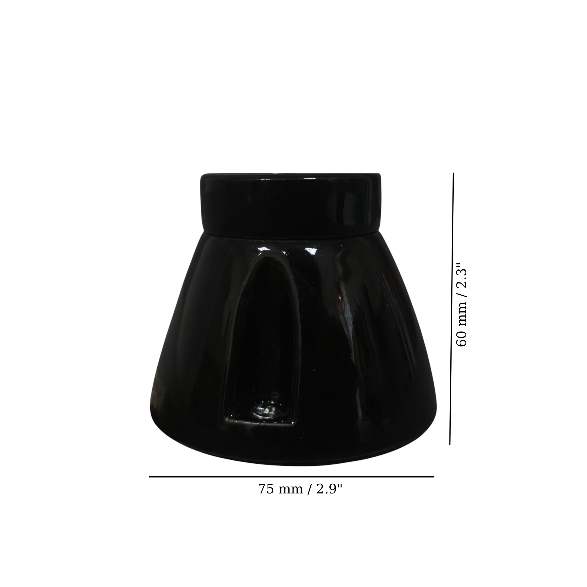 black porcelain straight E27 lamp holder, surface-mount, measurements