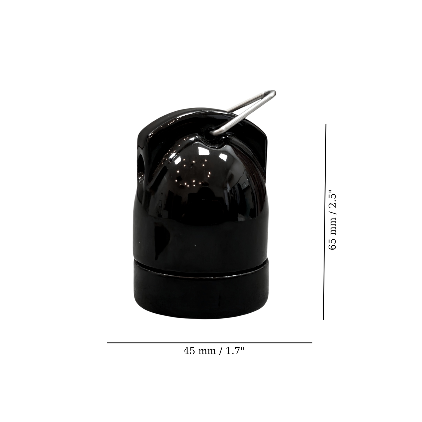 black porcelain hanging E27 lamp holder, 45x65mm, measurements
