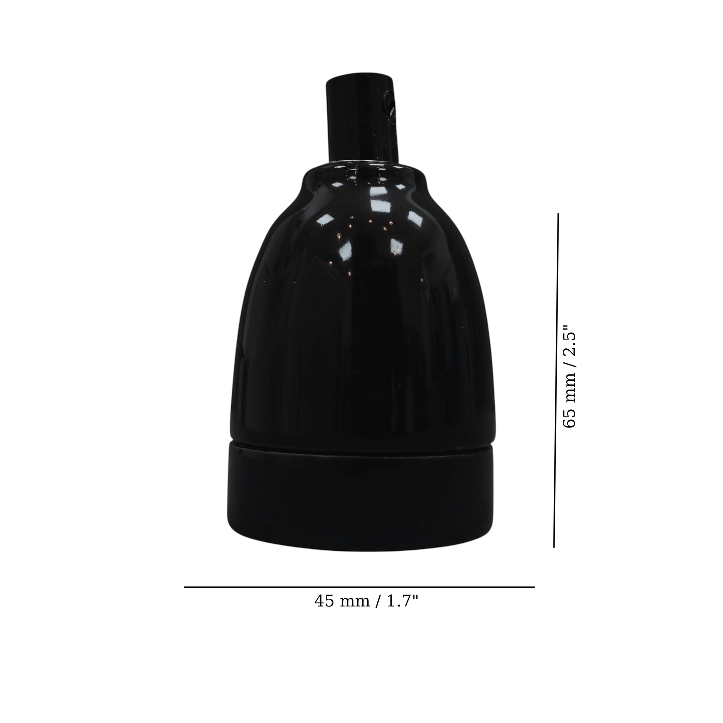 black porcelain hanging E27 lamp holder, 45x65mm, measurements