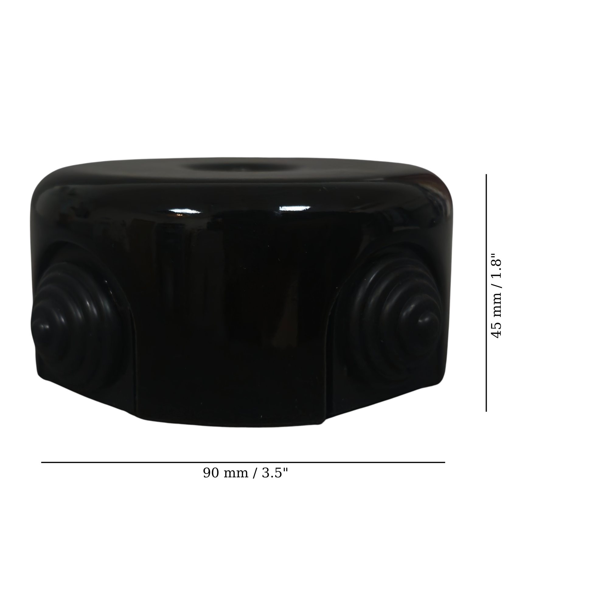 black porcelain junction box, 90x45mm, measurements