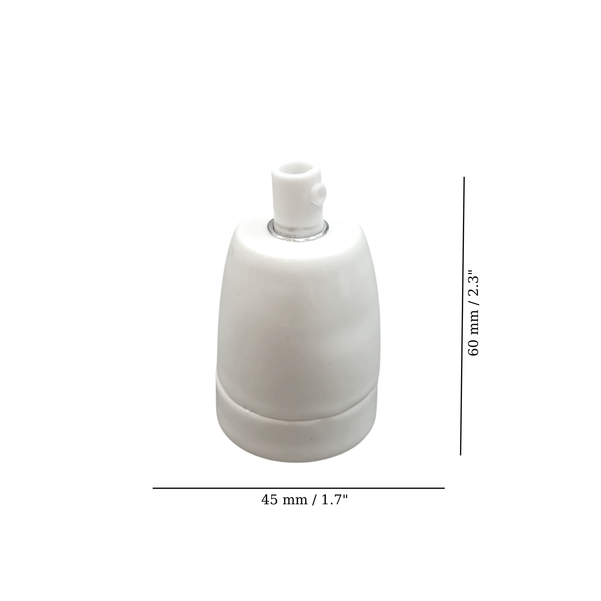 white porcelain hanging E27 lamp holder, 45x60mm, measurements