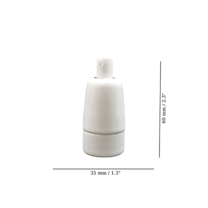 white porcelain hanging E14 lamp holder, 30x60mm, measurements