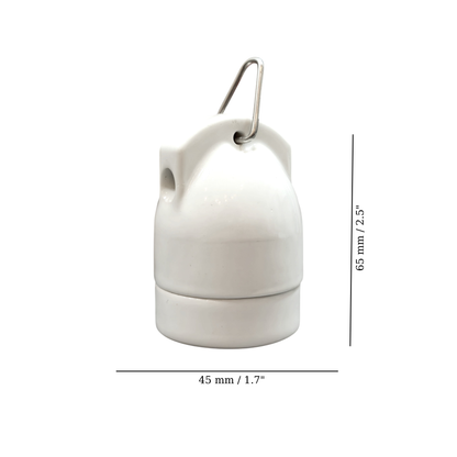 white porcelain hanging E27 lamp holder, 45x65mm, measurements