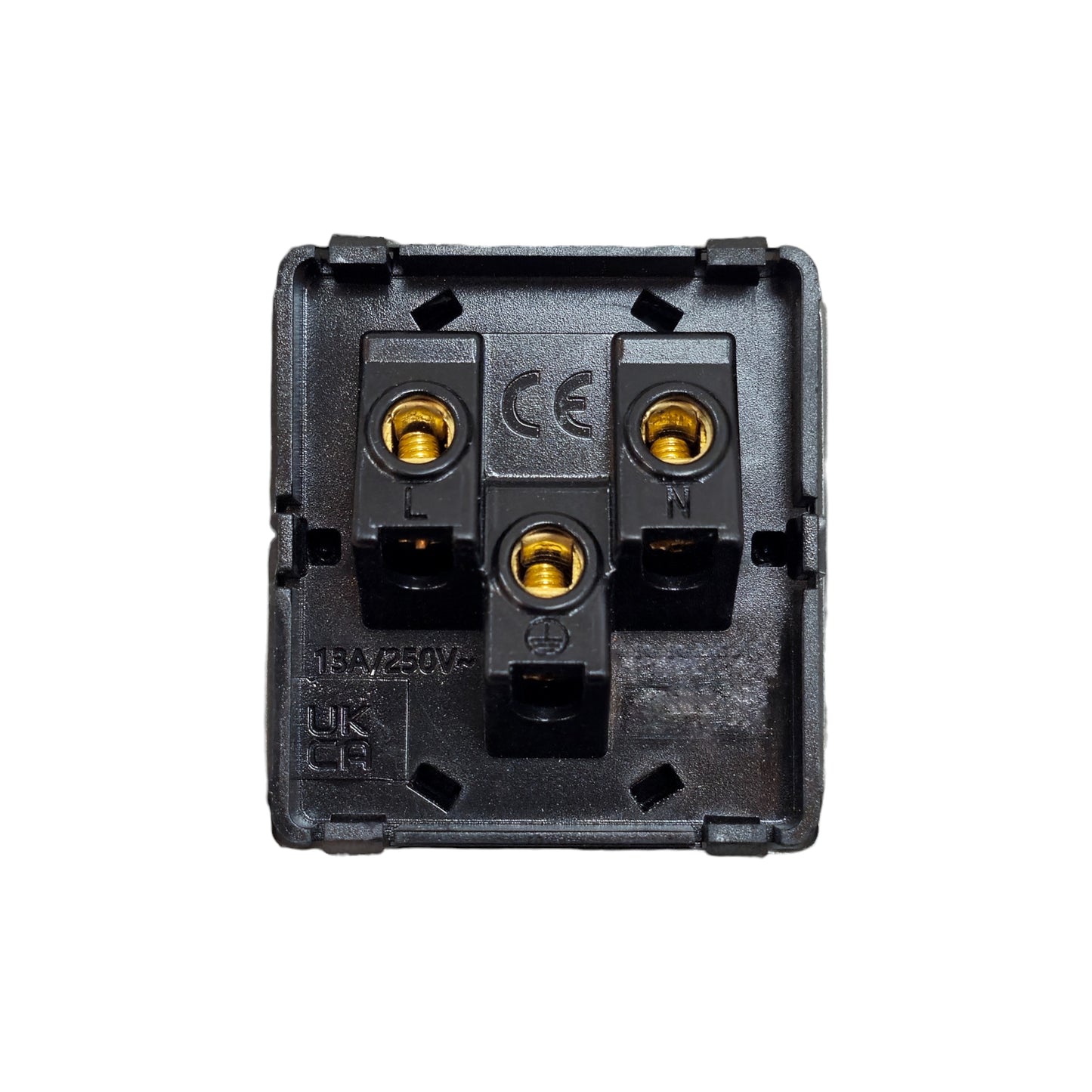 Flush Mount UK Plug Socket Insert (Type G) – Single 3-Pin Grounded Outlet in Black Porcelain