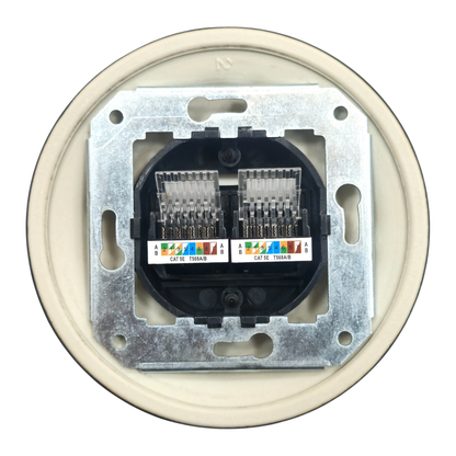 Black porcelain RJ45 Ethernet socket, flush-mounted, back