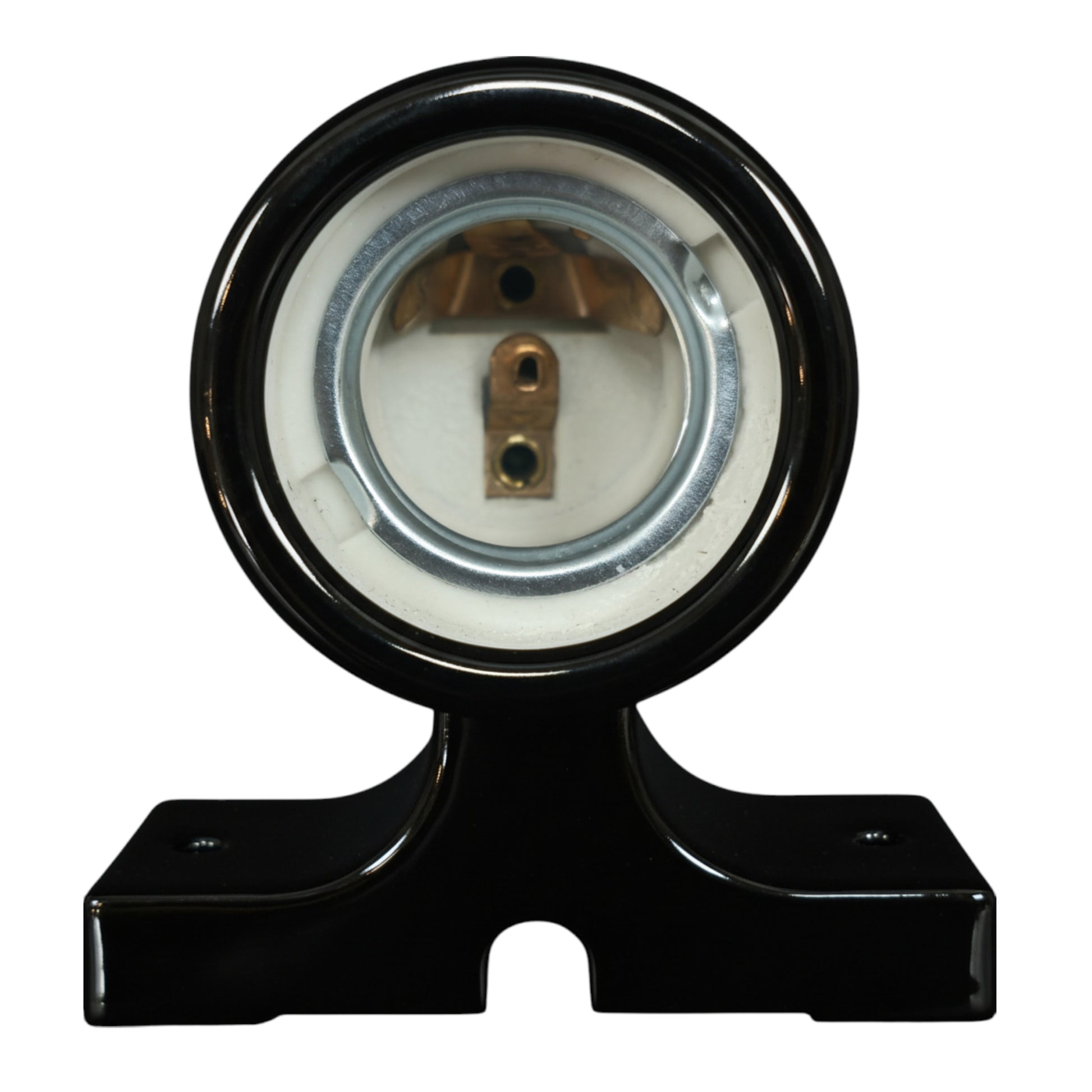 black porcelain wall mount E27 lamp holder, front