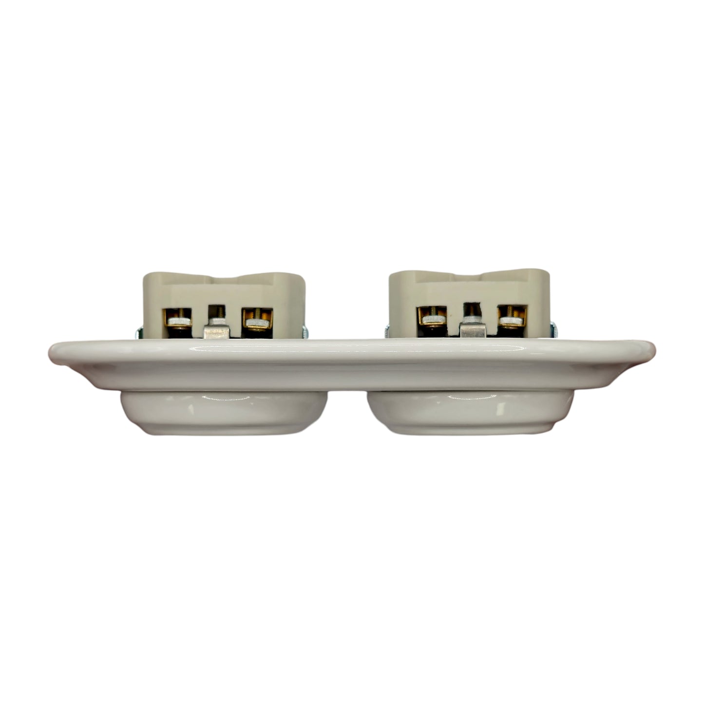 Double Power Socket Porcelain Loft Retro Electrical German Schuko Flush-Mounting Vintage Cottage Ceramic White