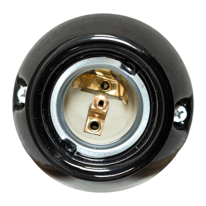 black porcelain inclined E27 lamp holder, surface-mount, top
