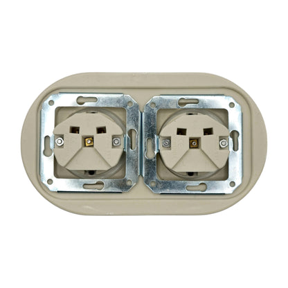 Double Power Socket Porcelain Loft Retro Electrical German Schuko Flush-Mounting Vintage Cottage Ceramic White