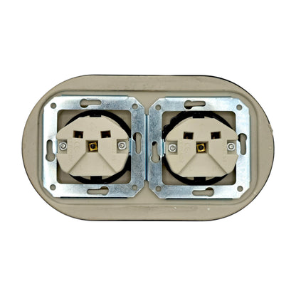 Double Power Socket Porcelain Loft Retro Electrical German Schuko Flush-Mounting Vintage Cottage Ceramic Black