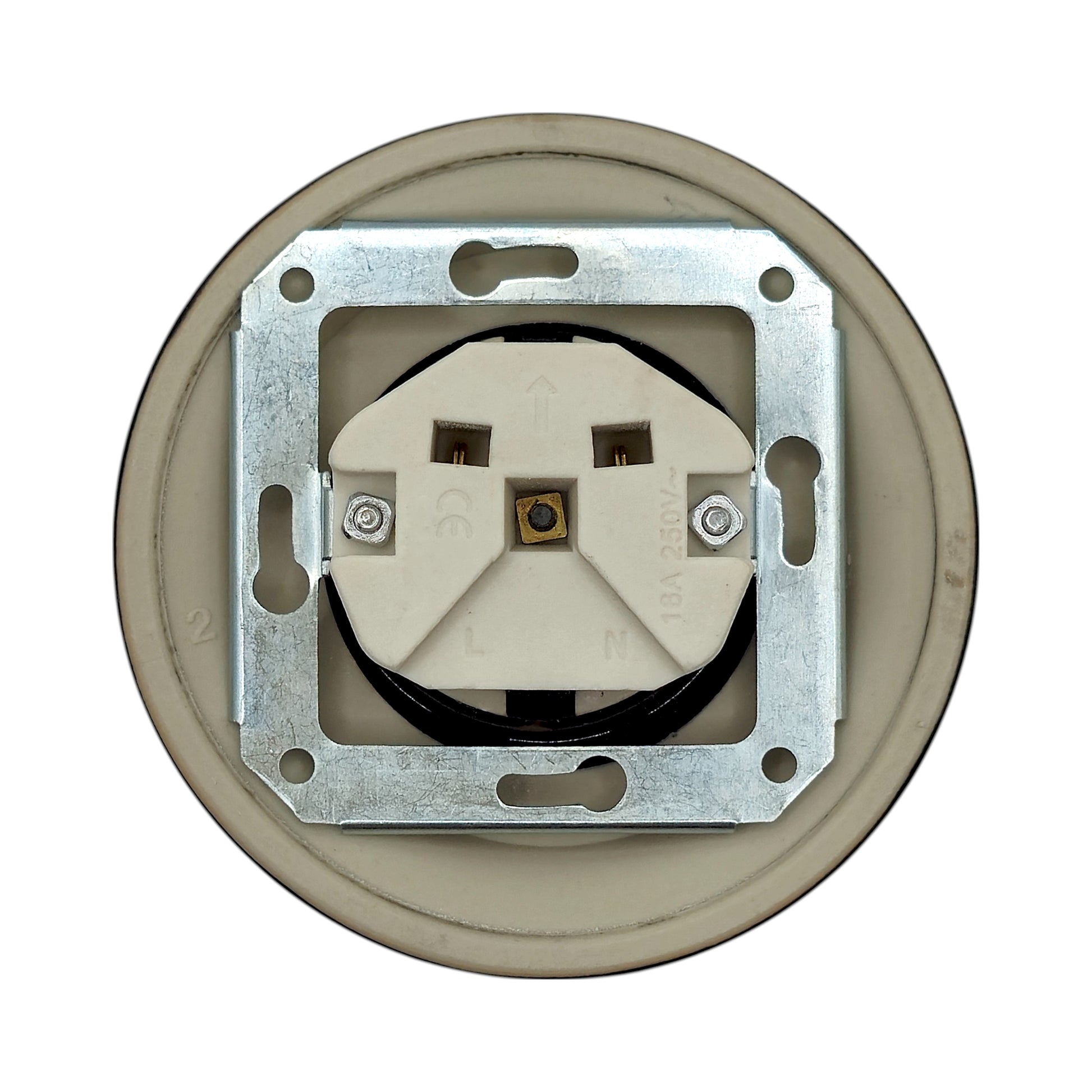 Single SCHUKO porcelain socket, black, surface-mounted, close-up detail