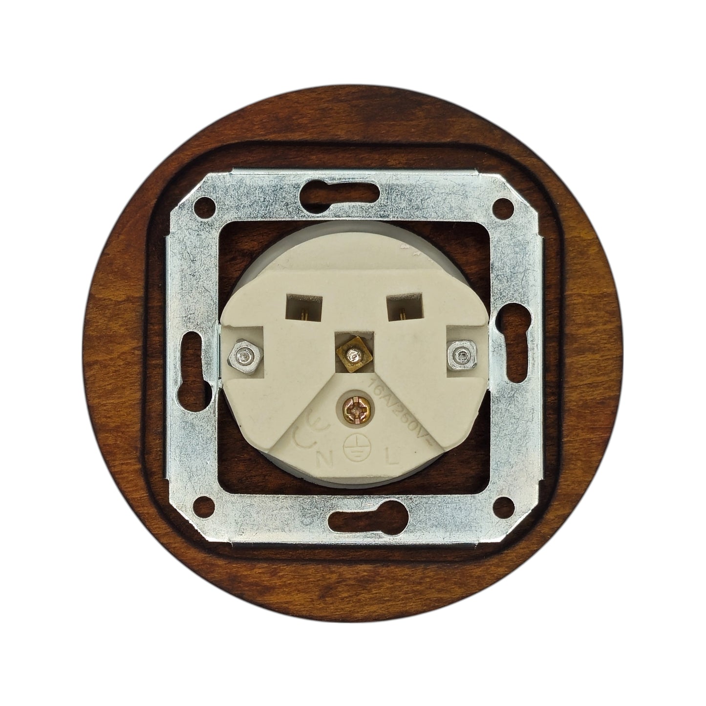 Wooden French Power Socket Porcelain Loft Retro Electrical Flush-Mounting Vintage Cottage Ceramic Brown With White