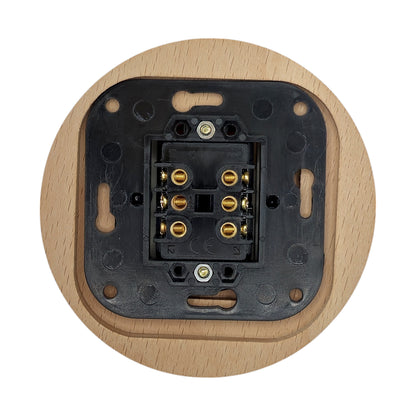 Retro Style White Ceramic Crossing Push Button Switch Flush-Mounted Natural Wood Frame, D100mm