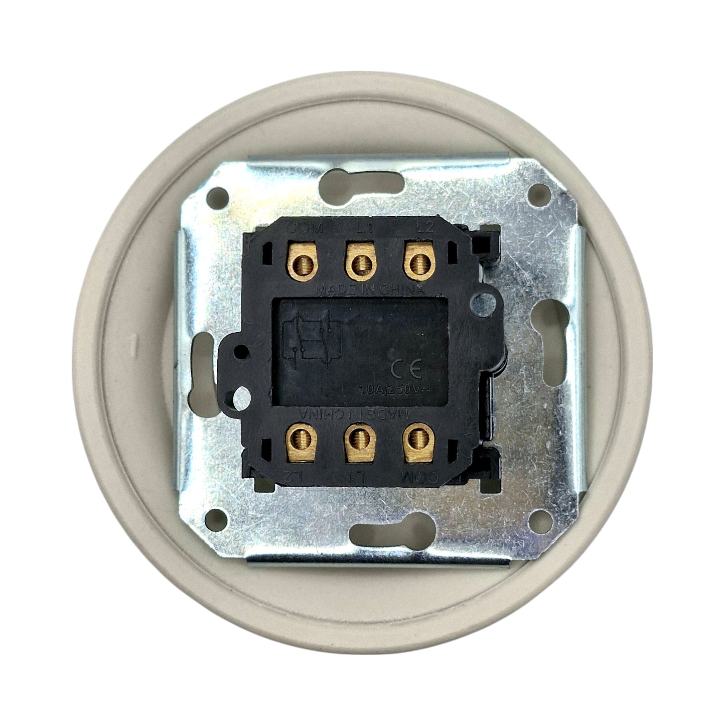 white porcelain crossing intermediate light switch, flush-mount, back