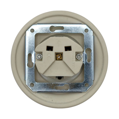 Single SCHUKO porcelain socket, white, flush-mounted, back view