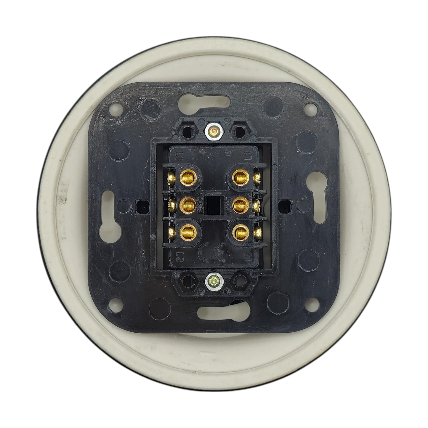 black porcelain 2gang2way toggle switch, flush-mount, back