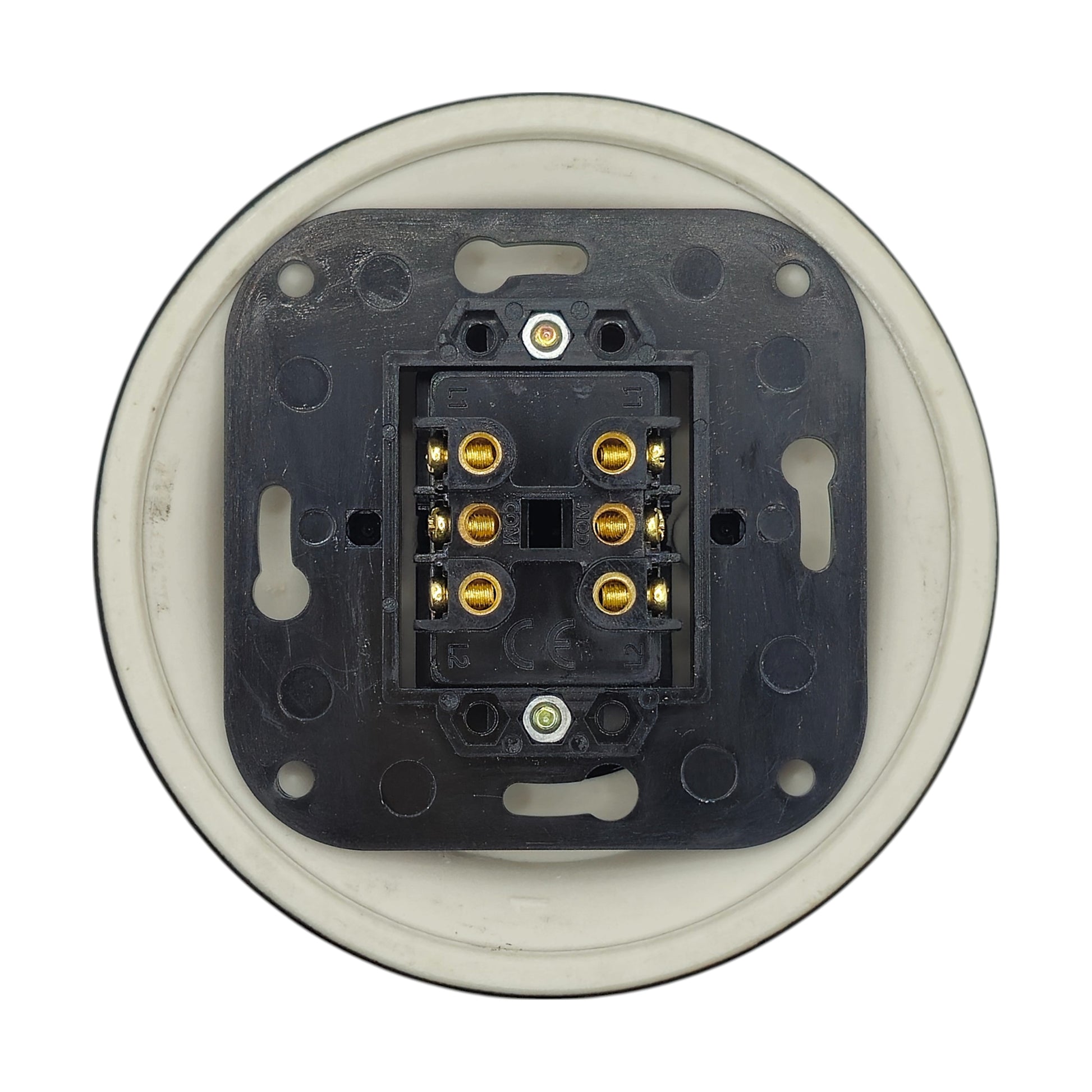 black porcelain 2gang2way toggle switch, flush-mount, back