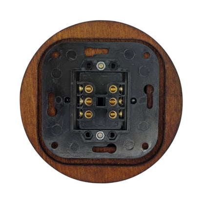 Retro Style White Ceramic Crossing Push Button Switch Flush-Mounted Dark Wood Frame, D100mm