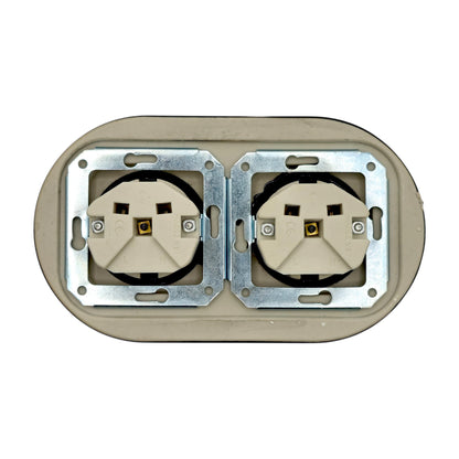 Double SCHUKO porcelain socket, white, flush-mounted, back view