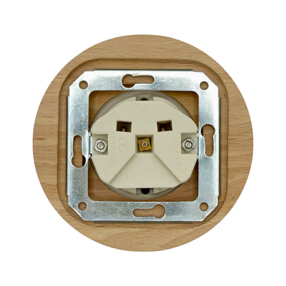 Wooden German Power Socket Porcelain Loft Retro Electrical Flush-Mounting Vintage Cottage Ceramic Natural Beige With White